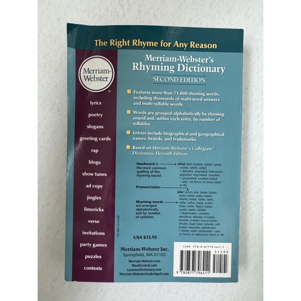 Merriam-Webster's Rhyming Dictionary, Second Edition, Trade Paperback